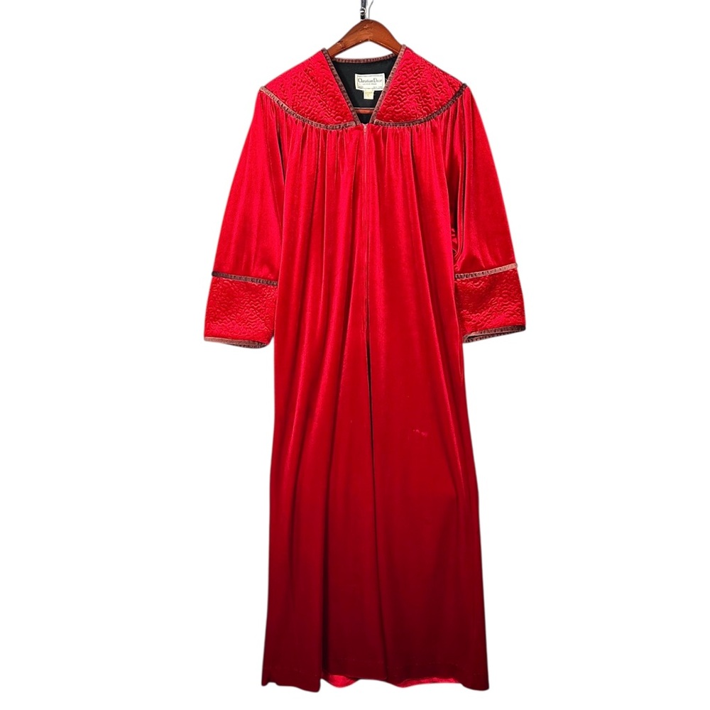 CHRISTIAN DIOR LOUNGE WEAR Vintage Satin Smocked Longline Quilted Housecoat - Picture 15 of 15